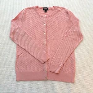 LANDS END SUPIMA COTTON LIGHT PINK CARDIGAN SIZE L